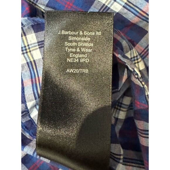 Barbour Shirt Men Large Blue Plaid Highland Check 8 Tailored Long Sleeve Buttons - Picture 13 of 15